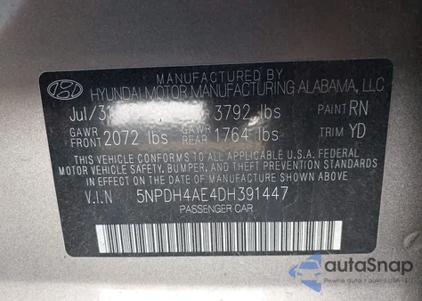 2013 Hyundai Elantra Gls from USA, damaged, VIN 5NPDH4AE4DH391447